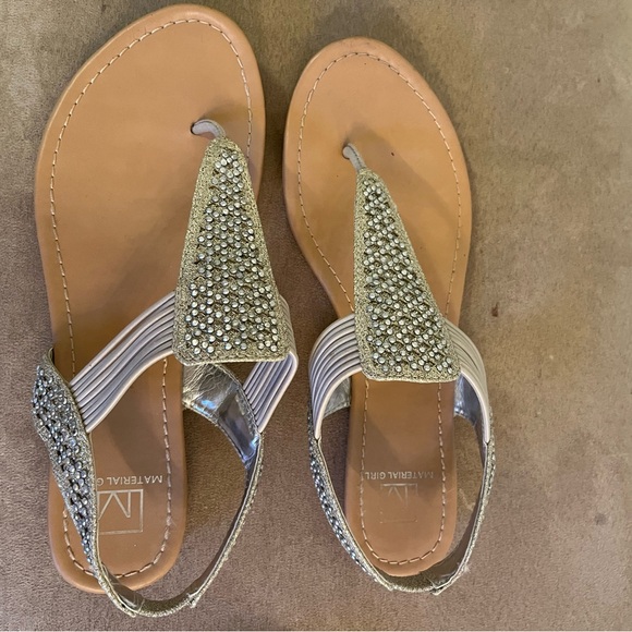 Matisse Tan Silver T-Strap Sandals with Rhinestone Embellishments - Picture 2 of 4